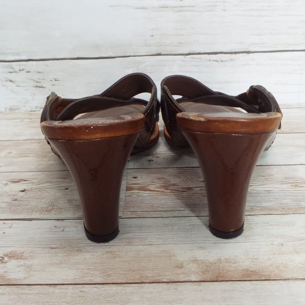 Vicenza Brown Leather Carmen Heeled Mule Sandals Size 39 - Picture 4 of 14
